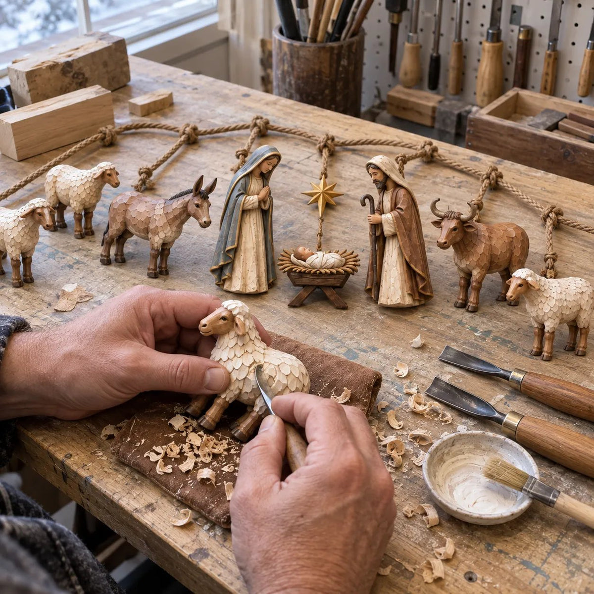 🎄 Handcrafted Wooden Nativity Garland – Rustic Christmas Decor