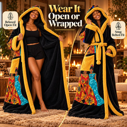 🔥African Queen Heated Plush Robe 👑 Ultra-Soft Hooded Design with Adjustable Heat