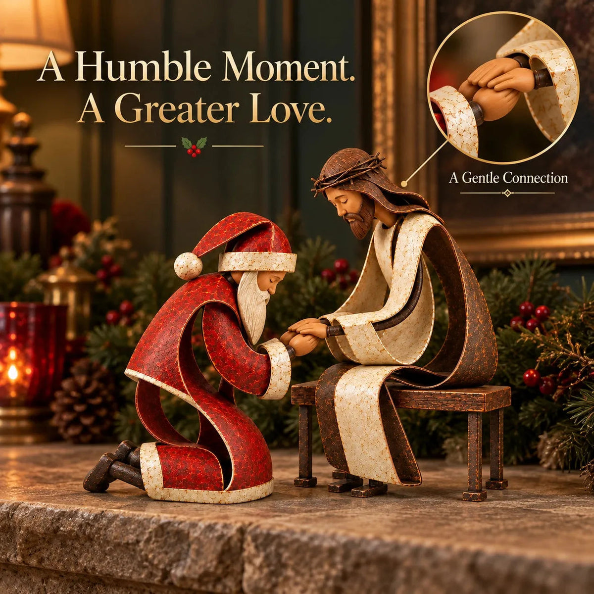 🔥🙏The True Spirit of Christmas – Santa & Jesus Figurine