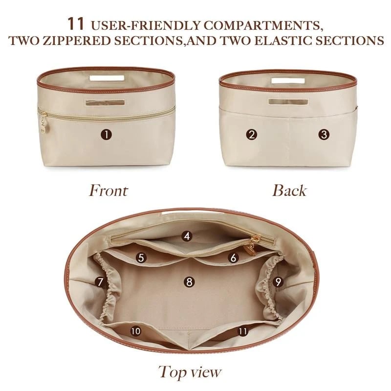 Silky Satin Tote Bag Insert Organizer with Handles