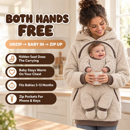 🧸2-in-1 Mom Baby Carrier Hoodie | Sherpa Fleece Warm Coat, Free Your Hands🤱