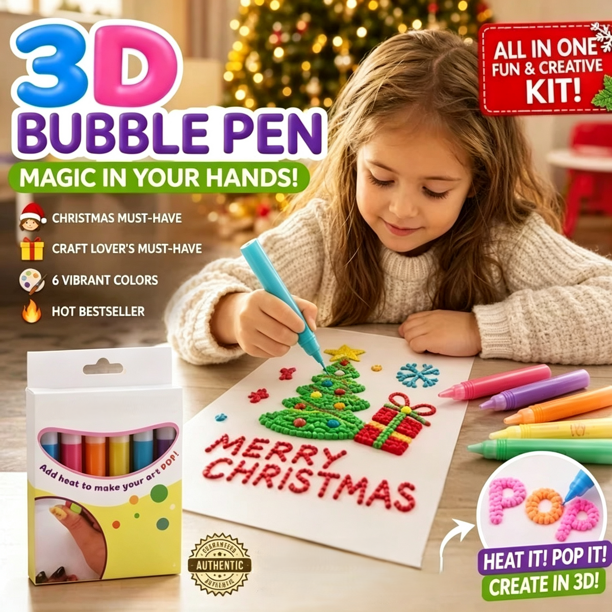 💥LAST DAY BUY 2 GET 1 FREE!!🎁🔮Magic Pen – Draw 3D with one stroke!🎄 DIY Bubble Popcorn Drawing Pens