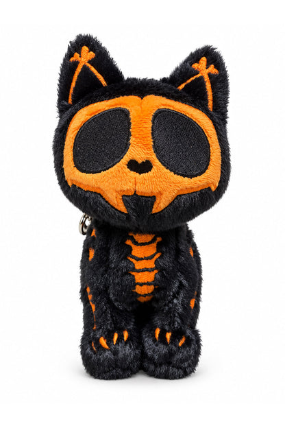 gothic orange and black halloween skeleton cat plushie keychain