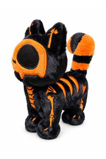 creepy cute orange and black halloween skeleton cat plushie keychain