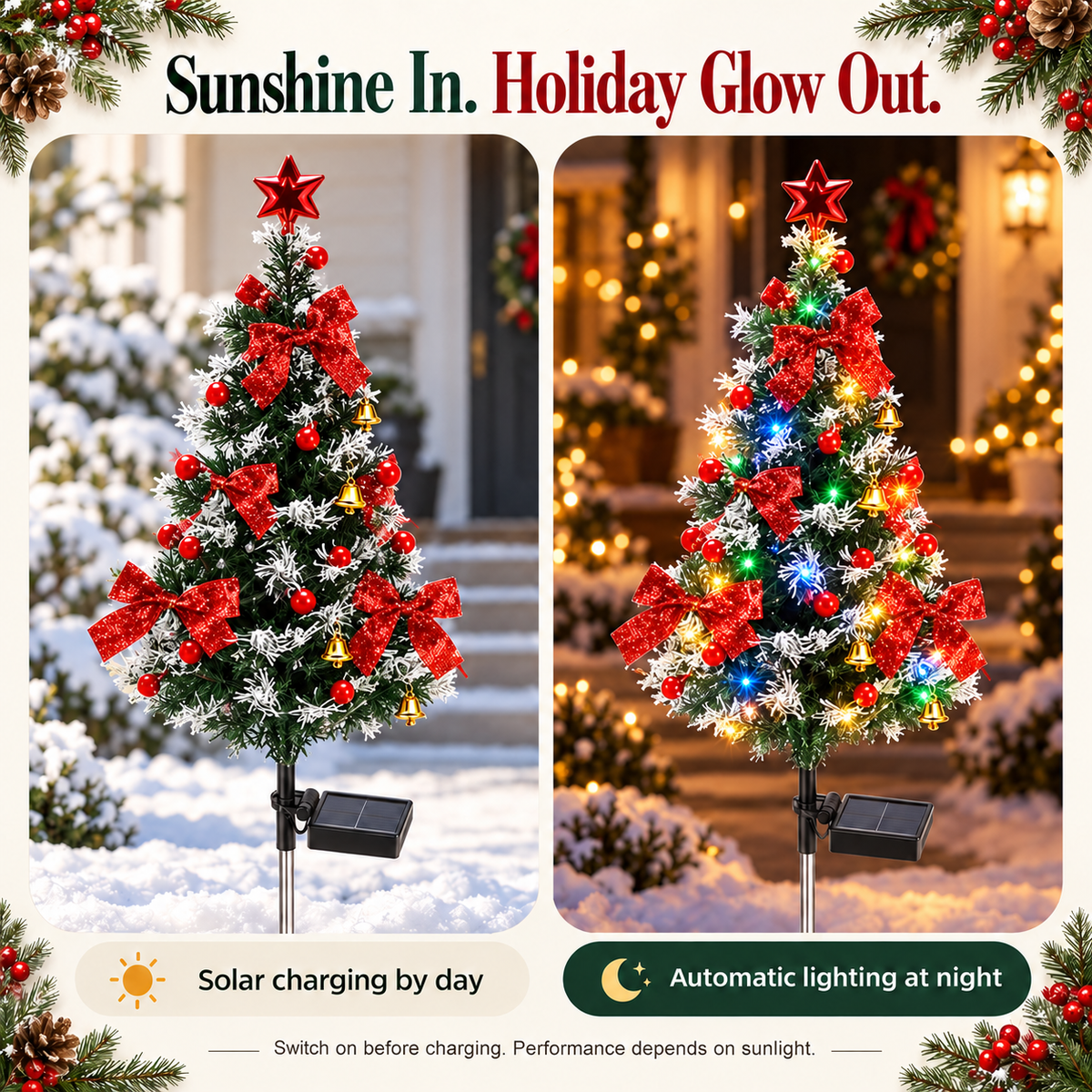 🎄 4-Pack 31.5-Inch Solar Lighted Christmas Trees Outdoor