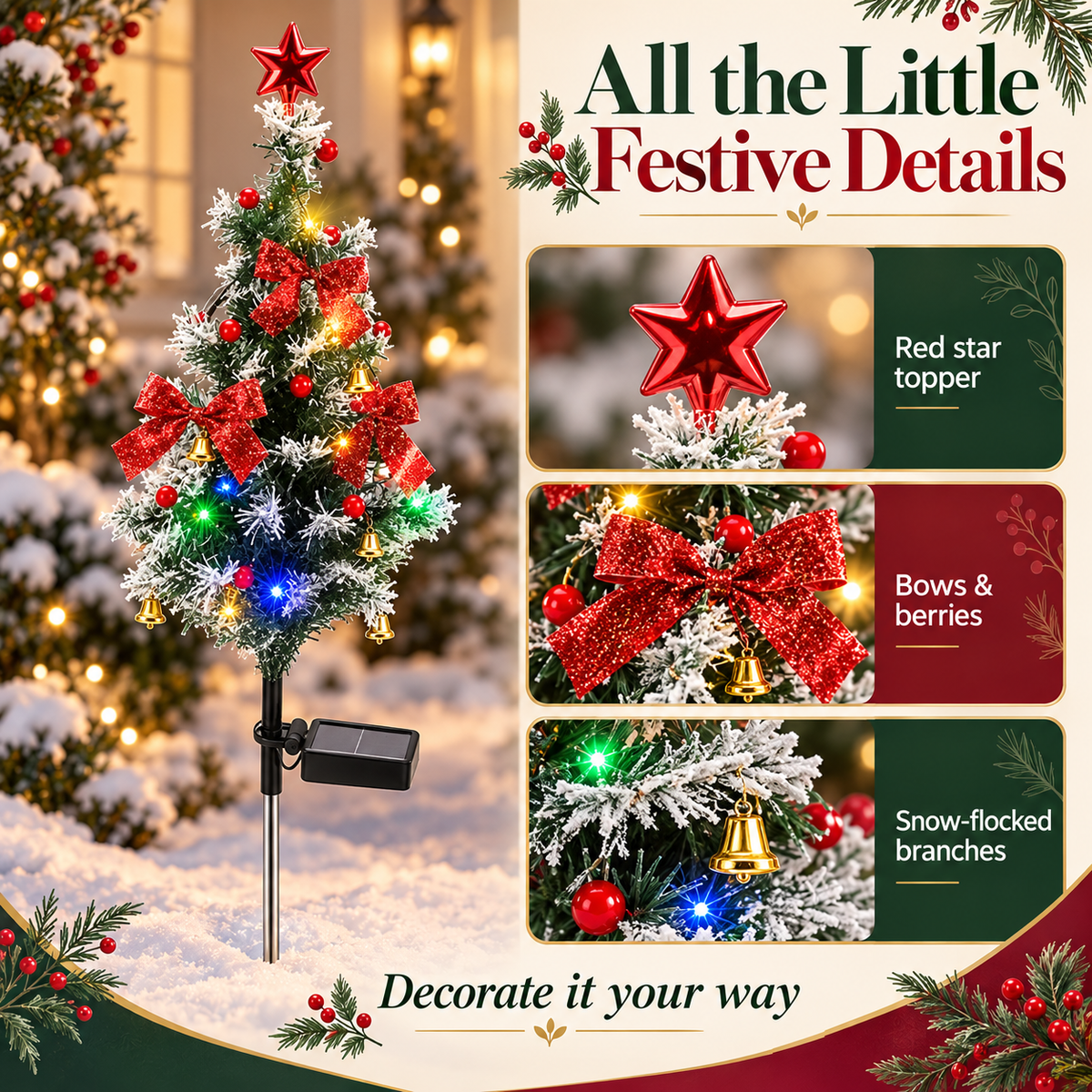 🎄 4-Pack 31.5-Inch Solar Lighted Christmas Trees Outdoor