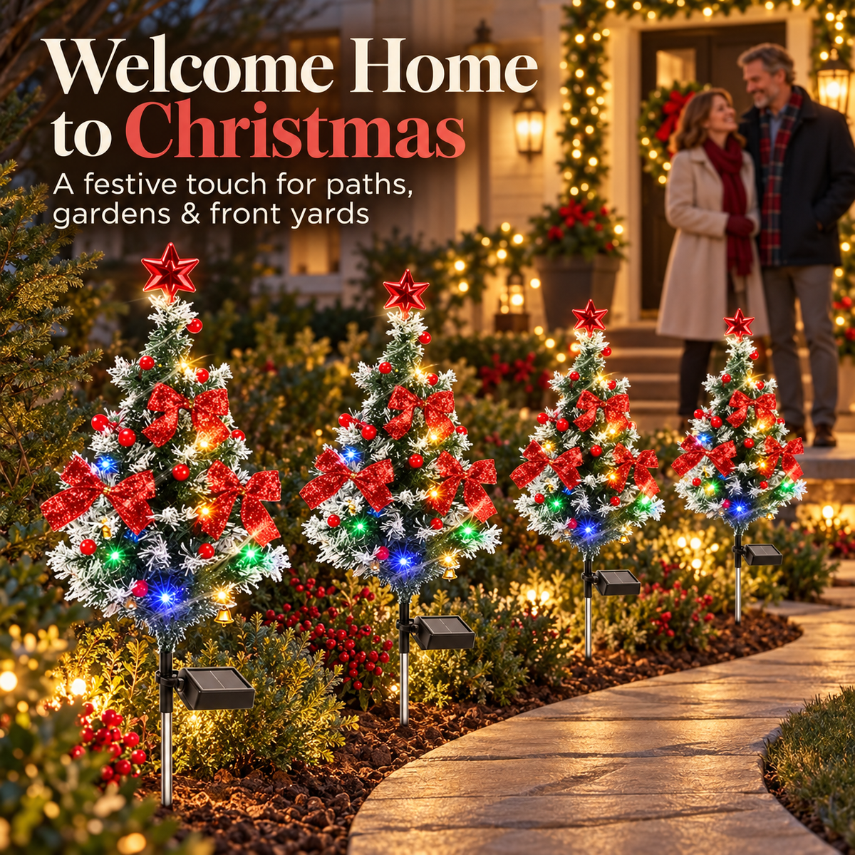 🎄 4-Pack 31.5-Inch Solar Lighted Christmas Trees Outdoor