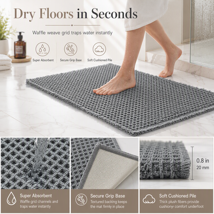📢📢40% OFF !! ⏰Non Slip Water Absorbent Waffle Weave Bathroom Mat Solid Color Entrance Doormat