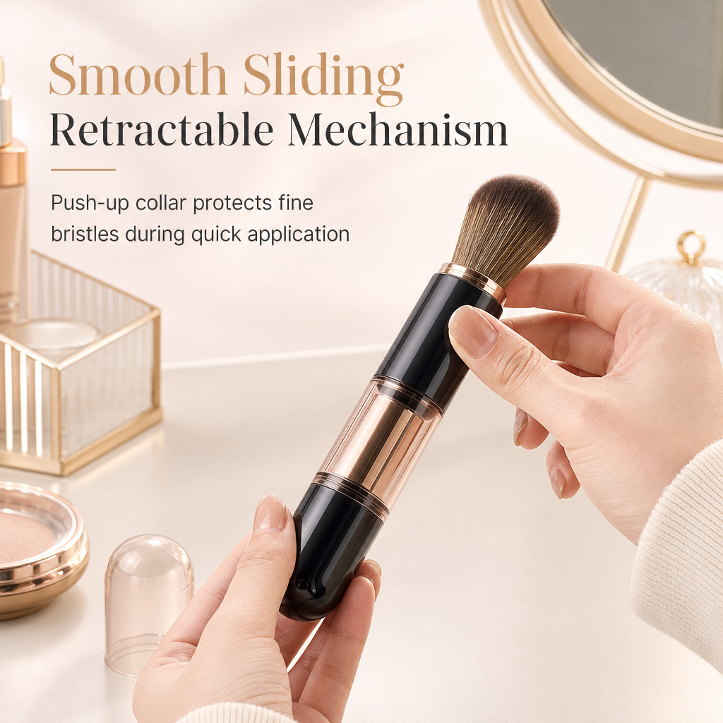 🖌️LAST DAY SALE 50% OFF !!📢Portable Retractable Makeup Brush Set Multifunctional Travel Cosmetic Tool with Powder Blush and Silicone Lip Brush