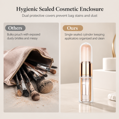 🖌️LAST DAY SALE 50% OFF !!📢Portable Retractable Makeup Brush Set Multifunctional Travel Cosmetic Tool with Powder Blush and Silicone Lip Brush